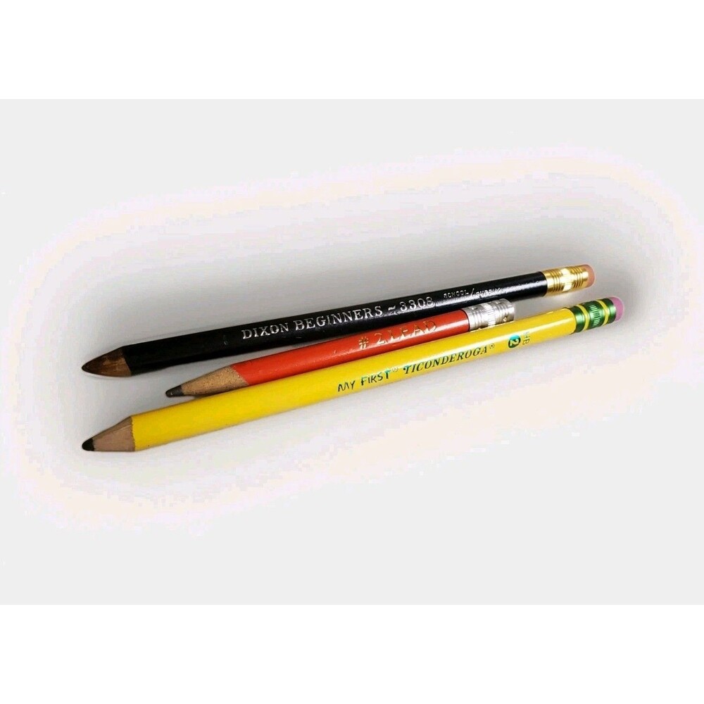 3 Large-Diameter Vtg Thick Pencils: 2 Dixon/ Ticonderoga Beginner, 1 Unbranded
